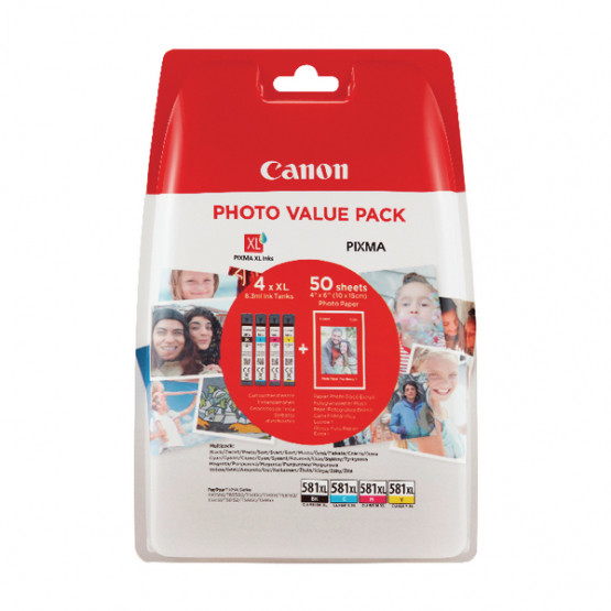 Canon CLI-581XL Ink Cartridge Multi-Pack - Black, Cyan, Magenta, Yellow - High Capacity (2052C004) 